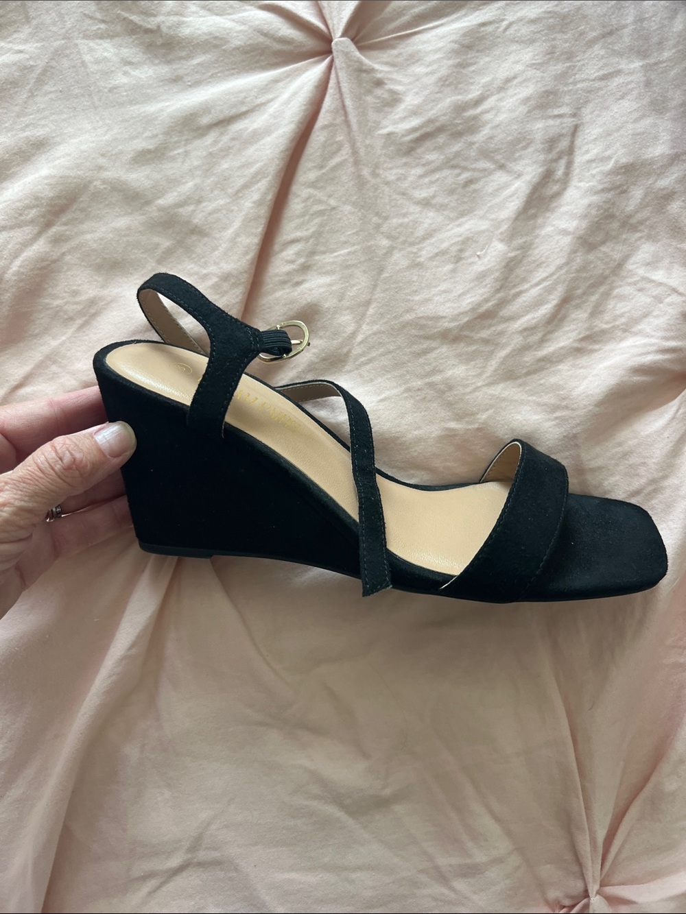 Women's Black Wedge Sandals - Sleek Strappy Design